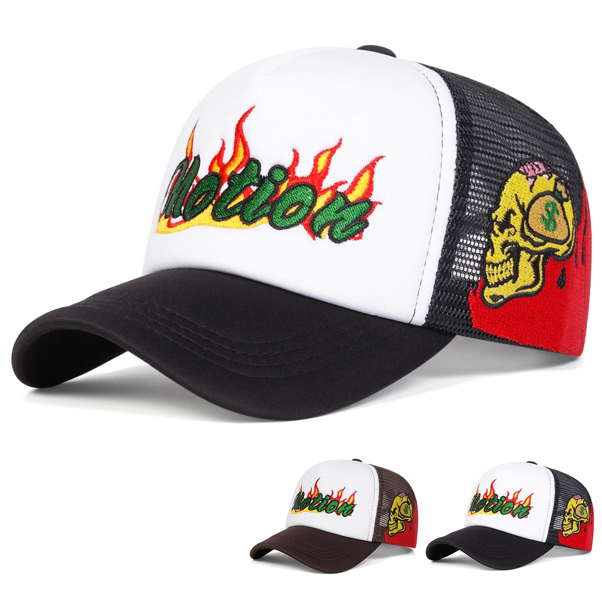 Unisex Motion Flame Embroidery Baseball Net Caps Spring and Summer Outdoor Adjustable Casual Hats Sunscreen Hat