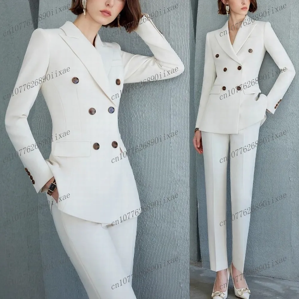 

New White Ivory Formal Women Suit Lady Business Office Tuxedos Mother Wedding Party Ladies 2 Piece Set Blazer Pants Customized