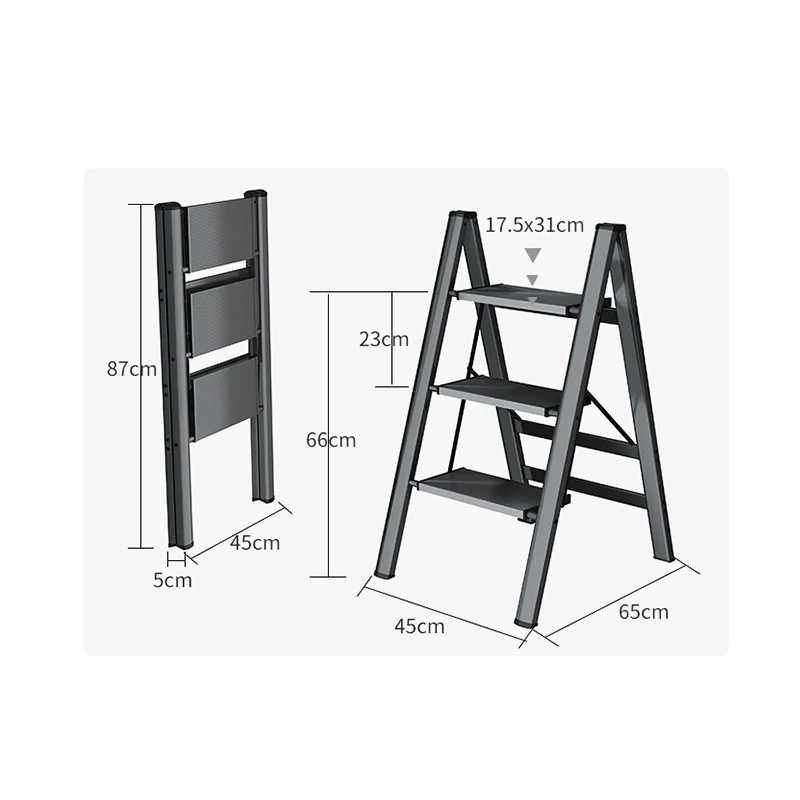 3 Step Folding Ladder Multifunction Aluminum Stairs Portable Non-Slip Herringbone Ladder Used For Storage Organizer And Climbing