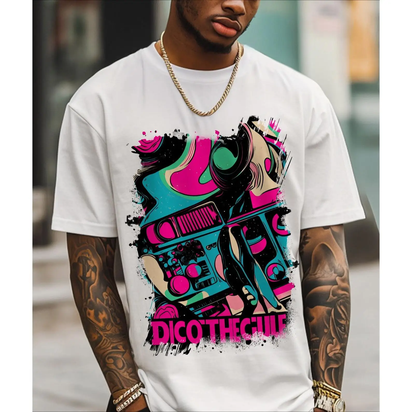 

Oversized Disco T-shirt Men Women Vintage 90s Boombox Graphic Tee Harajuku Streetwear Hip Hop Aesthetic Abstract Loose Top