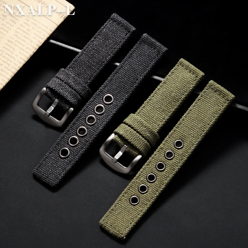Thickened Canvas Watch Band 20mm 22mm 24mm Army Green Nylon Strap Men Sports Military Bracelet for Seiko for Omega Wristband
