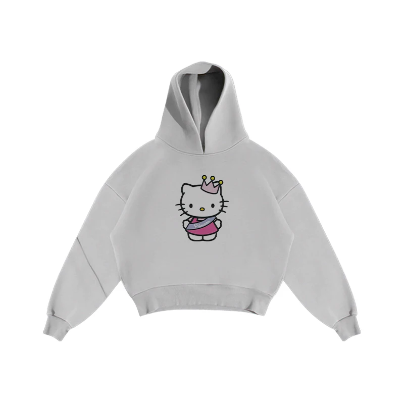 Sweats à capuche Sanurgente Hello Kitty pour filles, pull Kawaii, vêtements décontractés Anime Cartoons, mode rétro américaine, automne, hiver