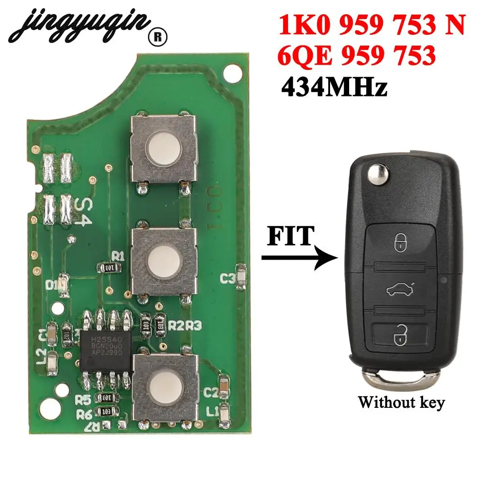 jingyuqin 1K0 959 753 N For VW Golf Jetta Golf Passat Beetle Car Flip Remote Key Circuit Board 6QE 959 753 434Mhz fob 3 Buttons