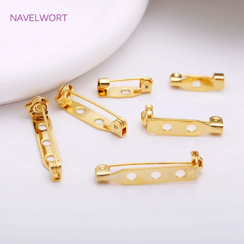 14mm 21mm 27mm Brass One-Piece Narrow Pin Back 18K Gold Plated Brooch Clip Base Pins Blank Safe Lock Brooch Pin Base Badge Holdr