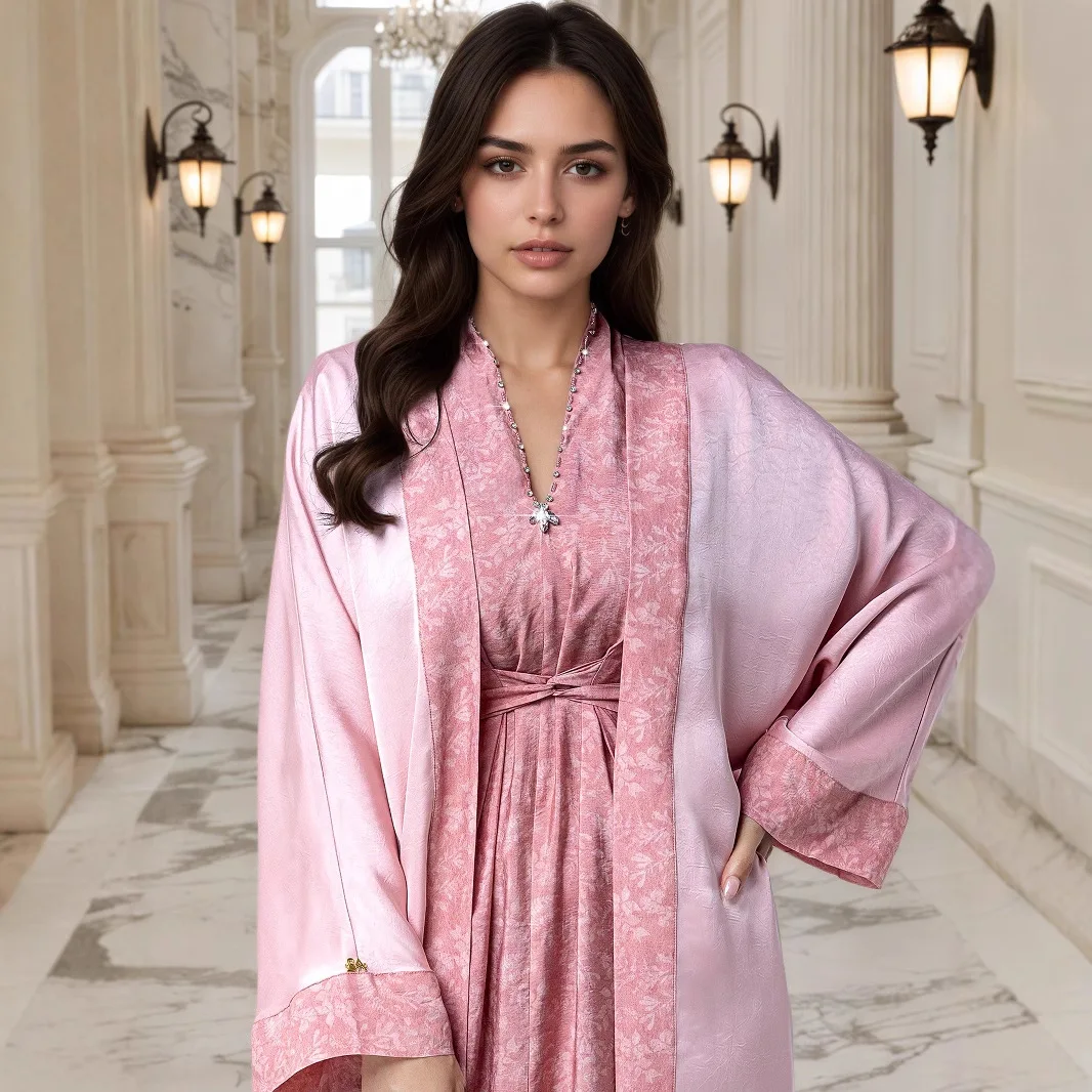 

2Pcs Dubai Abaya Muslim Sets for Women Kimono Cardigan with Inner Dress Turkey Kaftan Kebaya Caftan Marocain Femme Robe Jalabiya