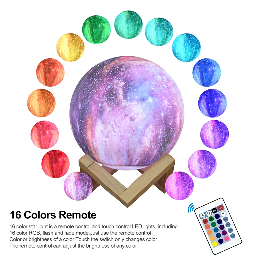 C2 3D Printed Starry Star Moon Lights 16colors Colorful Rechargeable Touch Night Light Home Decor Creative Gift USB Table Lamp