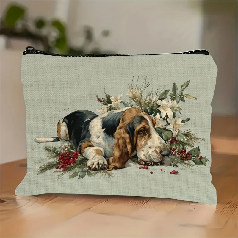 1 Piece Basset Hound Makeup Bag - Multifunctional Zipper Pouch for Women, Perfect Travel Zipper Storage Bag, Fun Birthday Gift