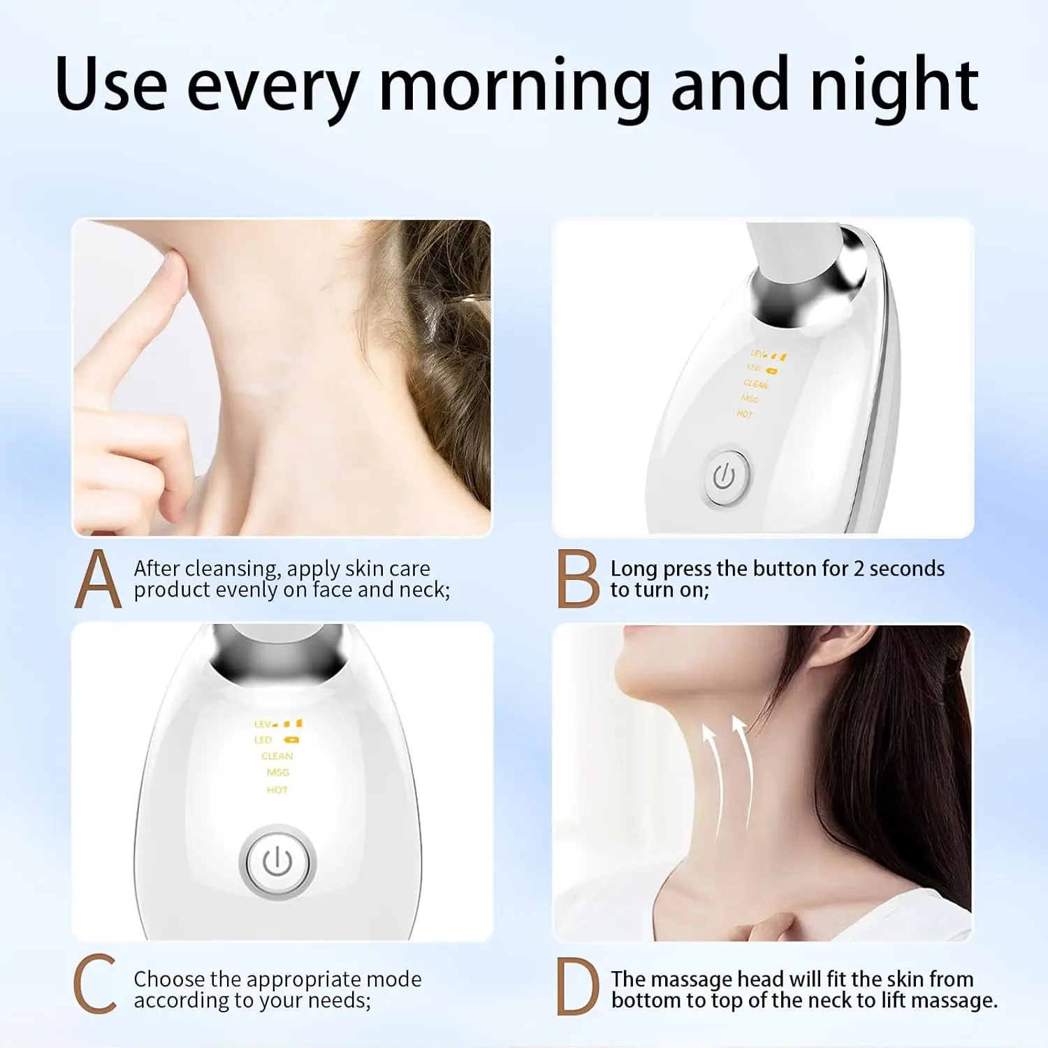 جهاز تجميل الوجه والرقبة، جهاز تدليك الوجه والرقبة LED بـ 7 ألوان، أداة متعددة الوظائف للعناية ببشرة الوجه، مثالية للتزلج المنزلي #3