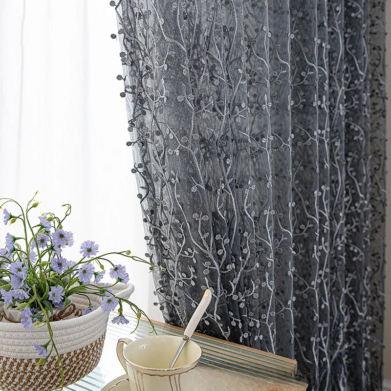 Embossed Embroidery Curtains for Living Dining Room Bedroom Translucent Opaque Gray Modern Minimalist Scandinavian Guest