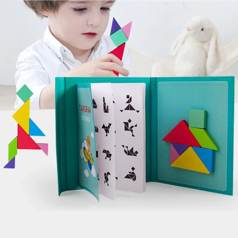 New Montessori Wooden Toys Puzzle Learning Educational Toy Drawing Board Games Wooden Magnetic 3D Puzzle Tangram Children Gifts