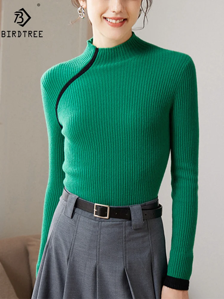 

BirdTree, 100%Pure Cashmere Soft Sweaters, Women Mock Neck Solid , Casual Fashion Basics Sweater, 2024 Autumn Winter T476115QM