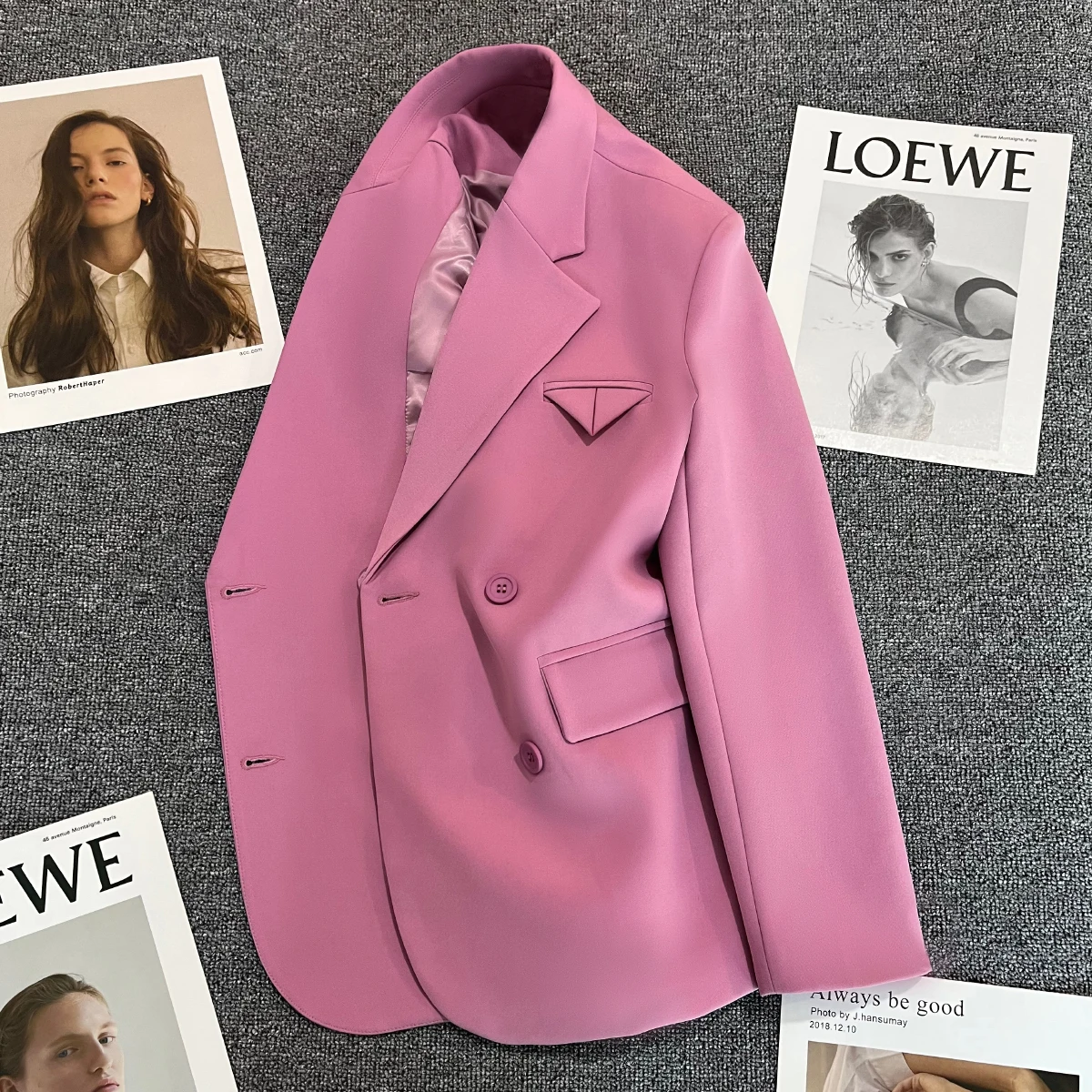 

Purple Pink Blazer Women 2022 Spring New Double-Breasted Design Fashionable Elegant Versatile Small Suit High Quality Fashion