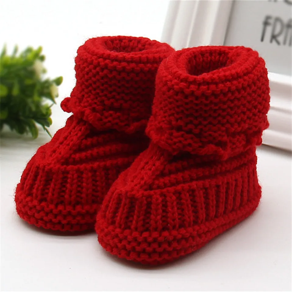 Handmade Newborn Baby Boys Girls Crib Shoes Infant Boys Girls First Walkers Crochet Knit Winter Warm Booties Toddler Warm Shoes