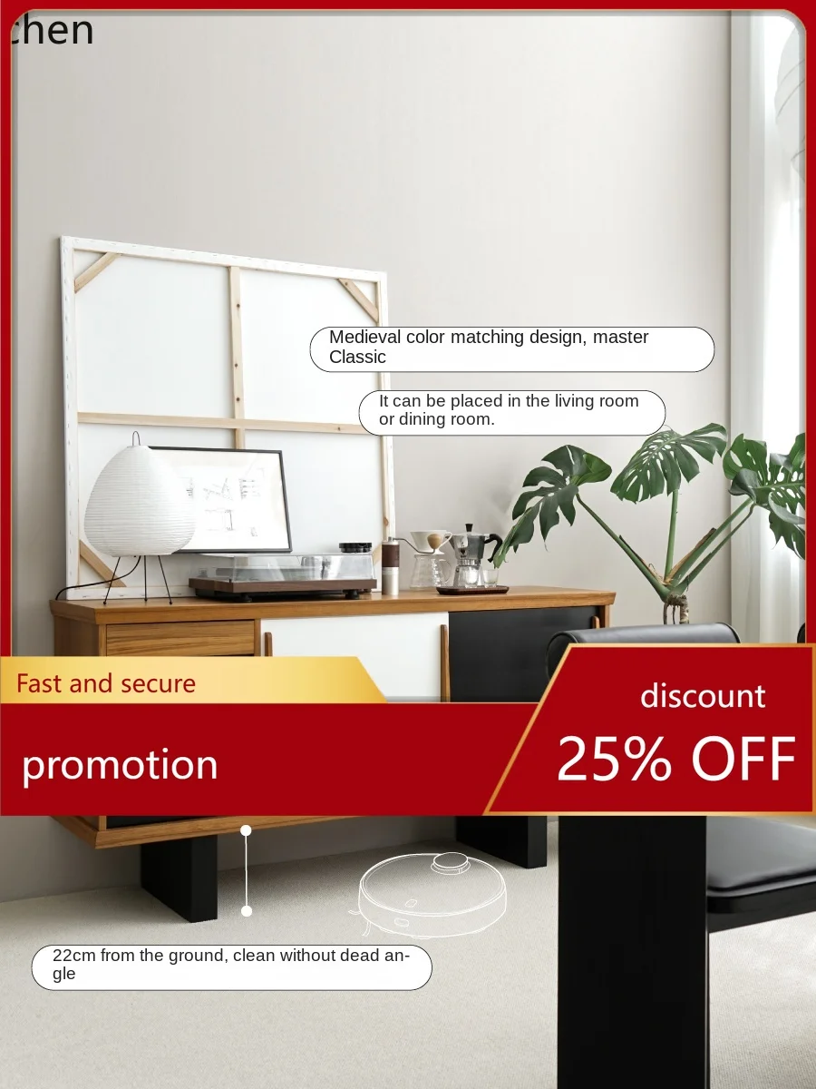 

YFY Solid Wood Sideboard Storage Organizer Floor Low Cabinet Nordic Simple Retro Living Room