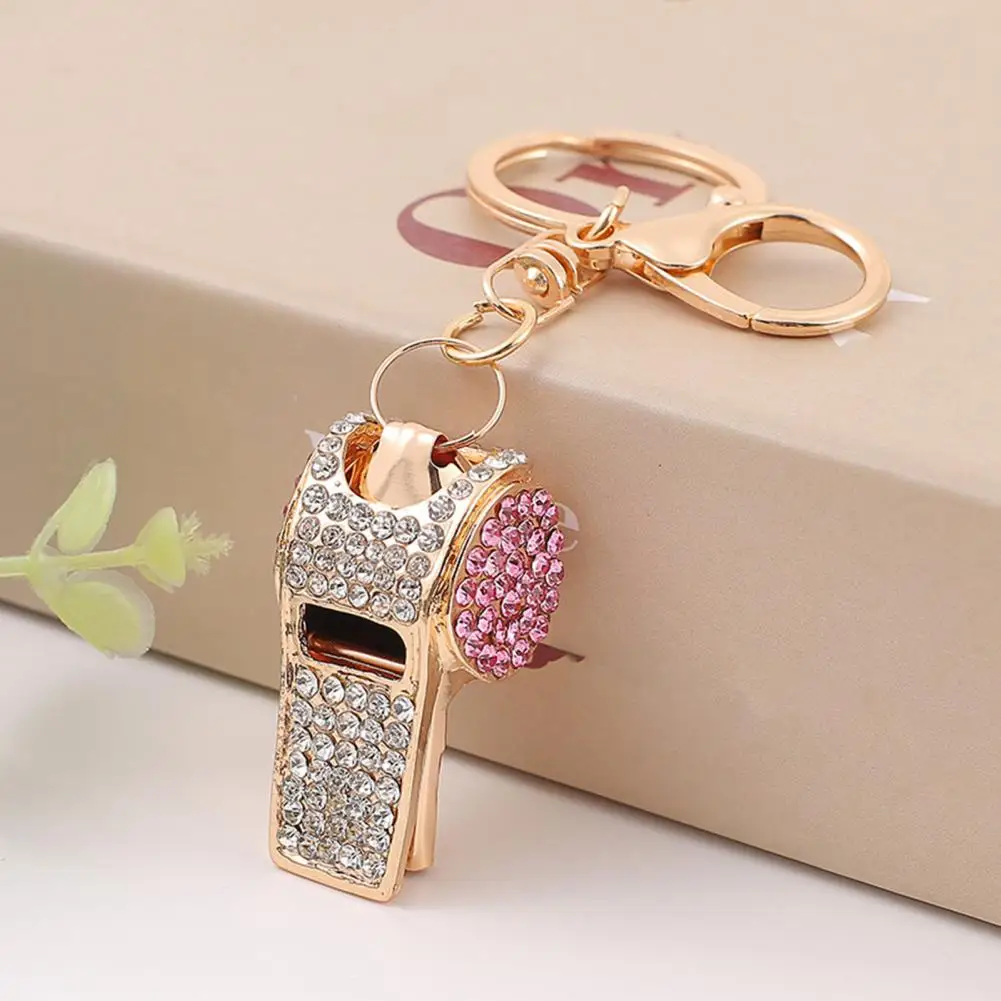 Colorful Rhinestone Accessory Alloy Electroplated Whistle Keychain with Colorful Rhinestones Lobster Clasp Key Ring Backpack