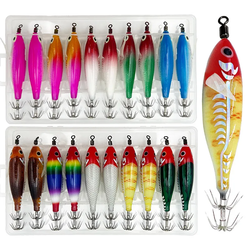 ShareShark 10 Stück/Box 8cm/5,7g Garnelen-Angelköder Leuchtende Tintenfisch-Jigs Haken Meeresangel-Zubehör Künstlicher Köder Oktopus-Köder – Detail 1