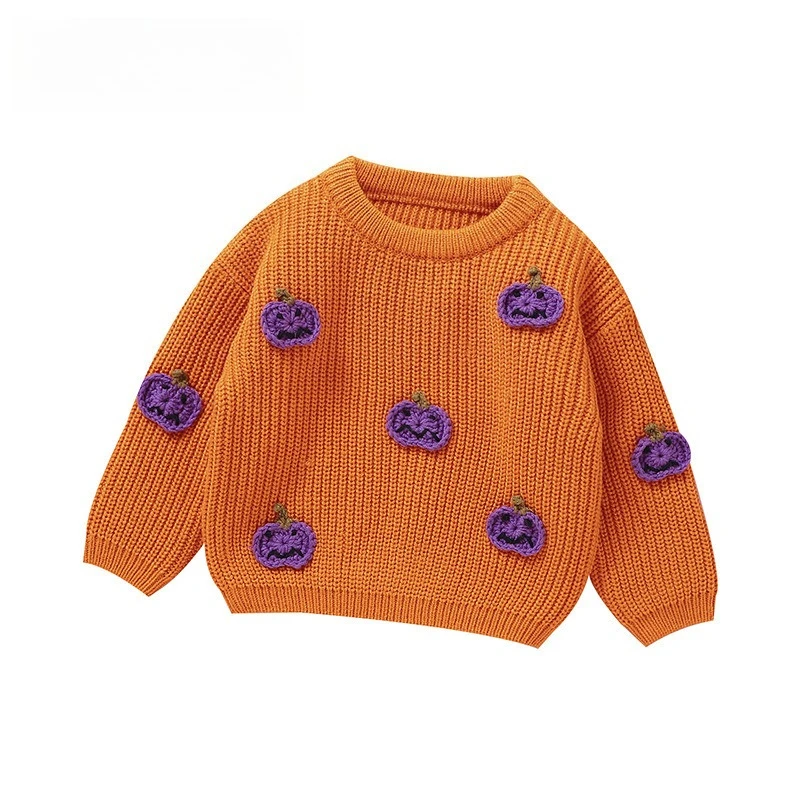 

Unisex Baby Knitted Sweater for Autumn & Winter with Round Neck & Cute 3D Pumpkin Pattern Infant Toddler Knit Top for Halloween