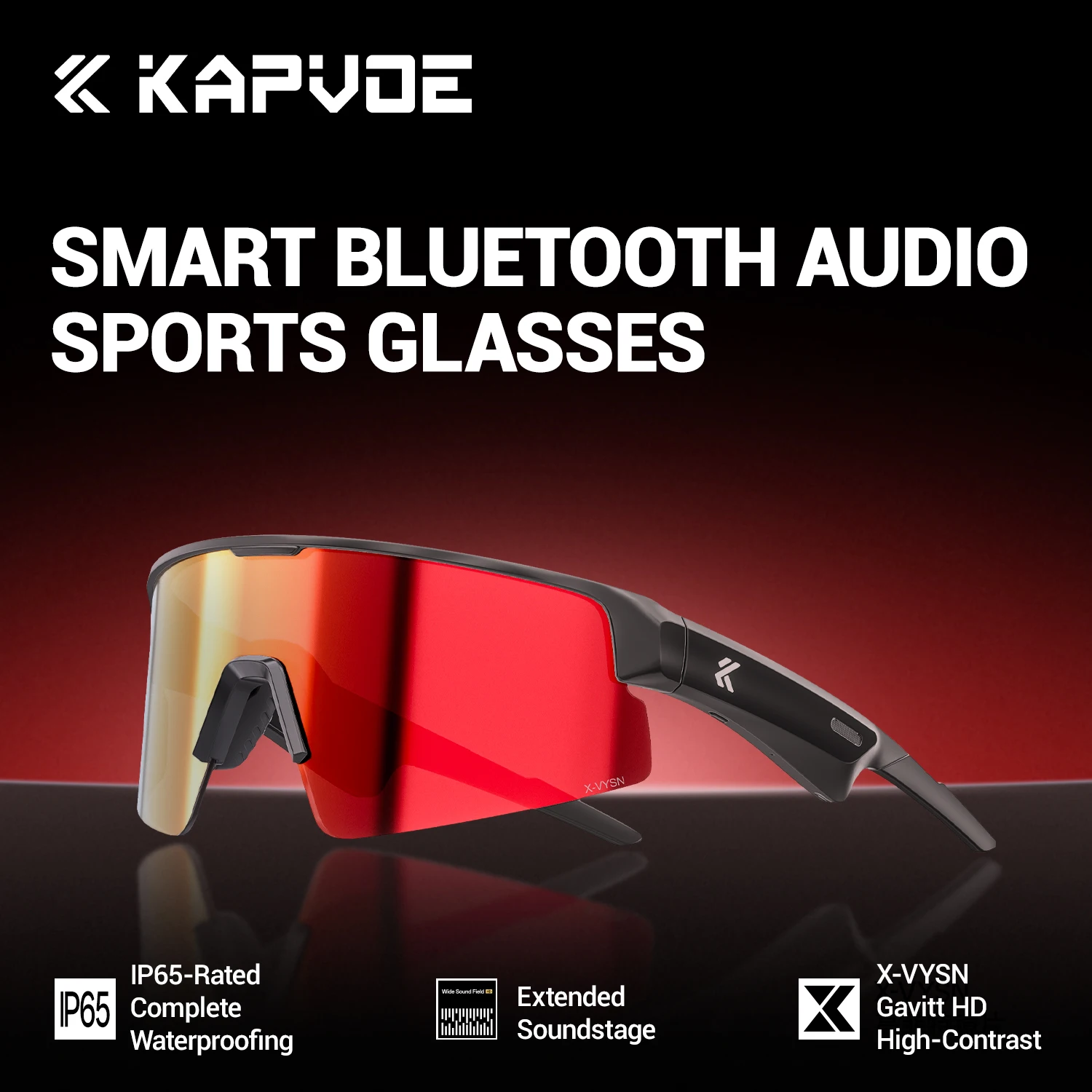 Kapvoe Smart Bluetooth Glasses with High-Definition Lenses Long Battery Life Audio Playback Sunglasses Cycling Running Hiking UV