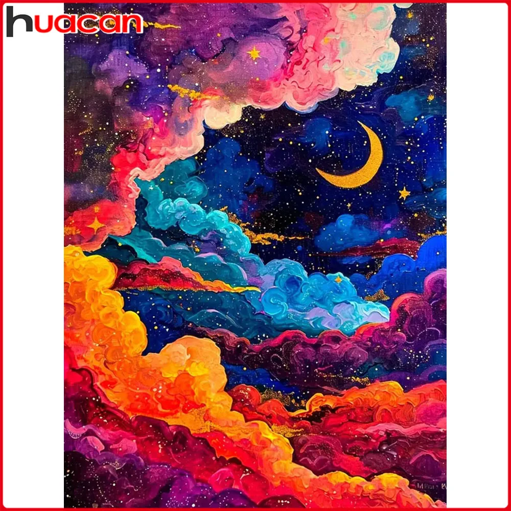 

Huacan полная квадратная круглая алмазная живопись звезды луна Алмазная вышивка пейзаж искусство декоративные картины
