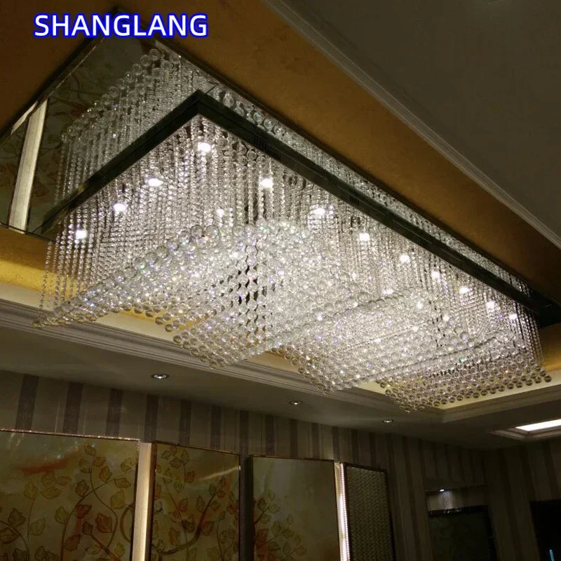 

Прямоугольная волна Хрустальная люстра Лобби отеля Вилла Клуб Лобби Ресторан Проект Потолочное освещение по индивидуальному заказу