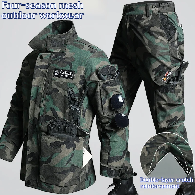 New Men's Sets Men's Camouflage Work Suit 2-Piece Set Thickened Windproof Outdoor Labor Protection Uniform Men's Tracksuit Set