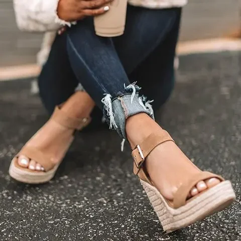 2024 sommer Sandalen Frauen Keile Plattform Damen Hanf Schuhe Damen Candy Farbe Casual Mädchen Slip auf Strap Kreuz Mädchen Plus größe – Detail 1