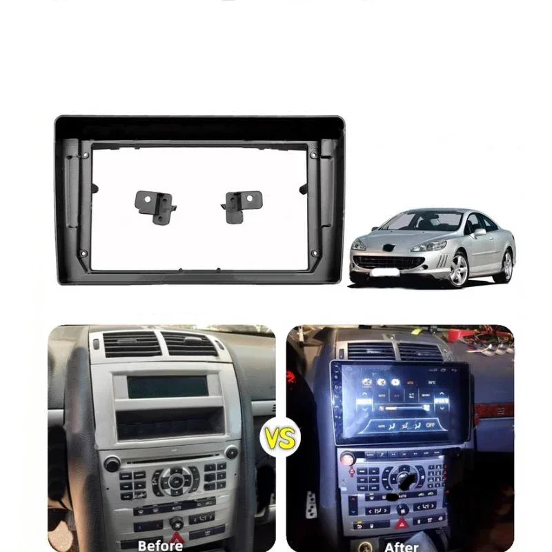 Car Fascias Audio Radio Frame 9 Inch Multimedia Frame Dashboard Panel For Peugeot 407 2004 2005 2006 2007 2008