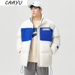 CAAYU 2022 Winter Down Jacket Men's Fashion Casual Harajuku Oversized Coat Japanese Streetwear Windproof Outwear White Coat Male