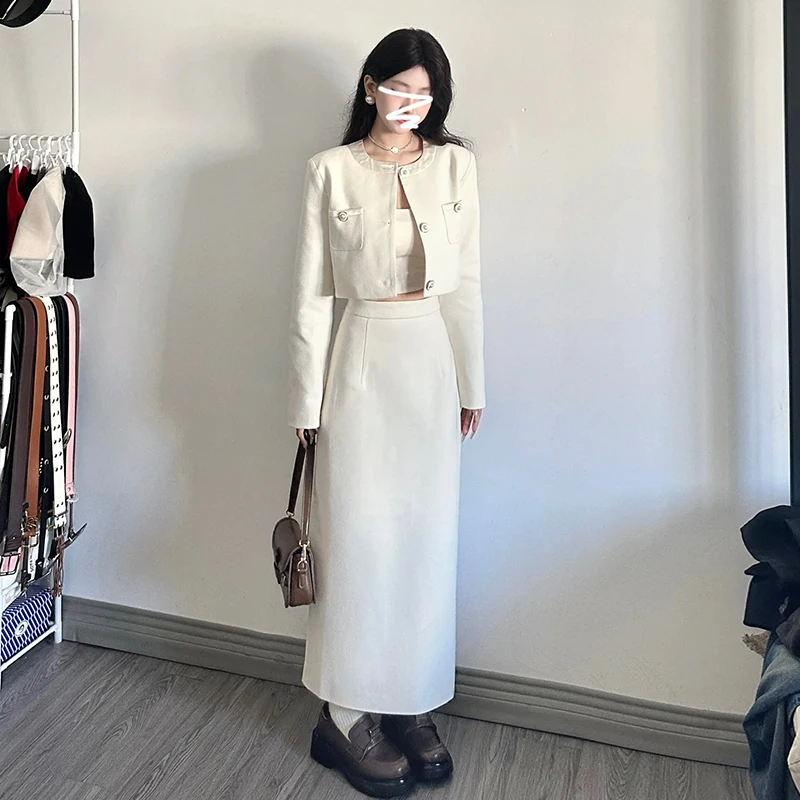 Petite Little Princess Tweed-style Two-piece Set, White Dress 2023 Autumn/winter New Women's Wear, Sophisticated Look Hot Sale