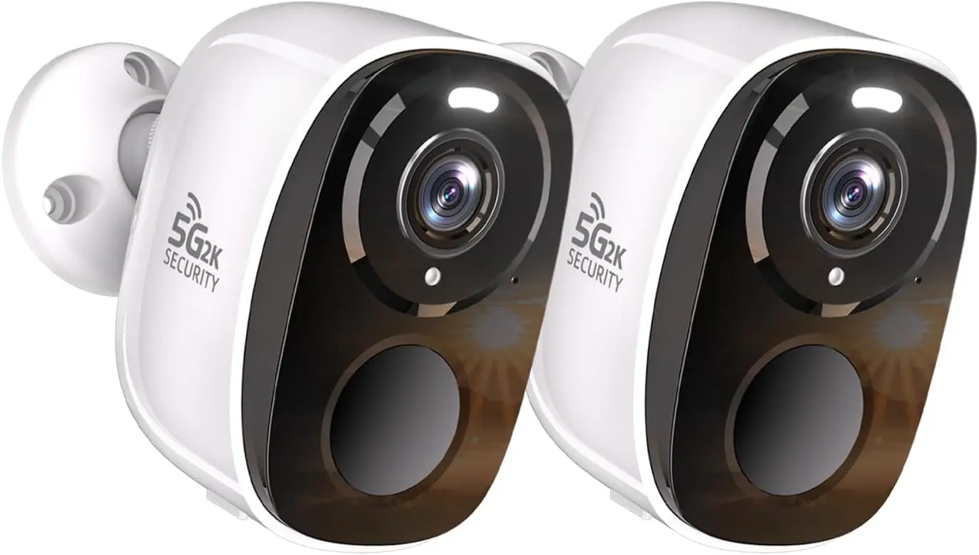 

Комплект из 2 беспроводных камер безопасности с ИИ-детектором, цветным ночным видением 2K, двусторонней связью, защитой от непогоды IP65 для дома