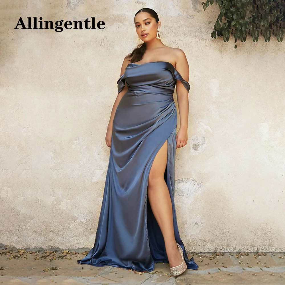 Allingentle Evening Dresses For Women Satin Bridesmaid Dress Ruched Off Shoulder Mermaid Prom Party Gown Floor-Length Customized