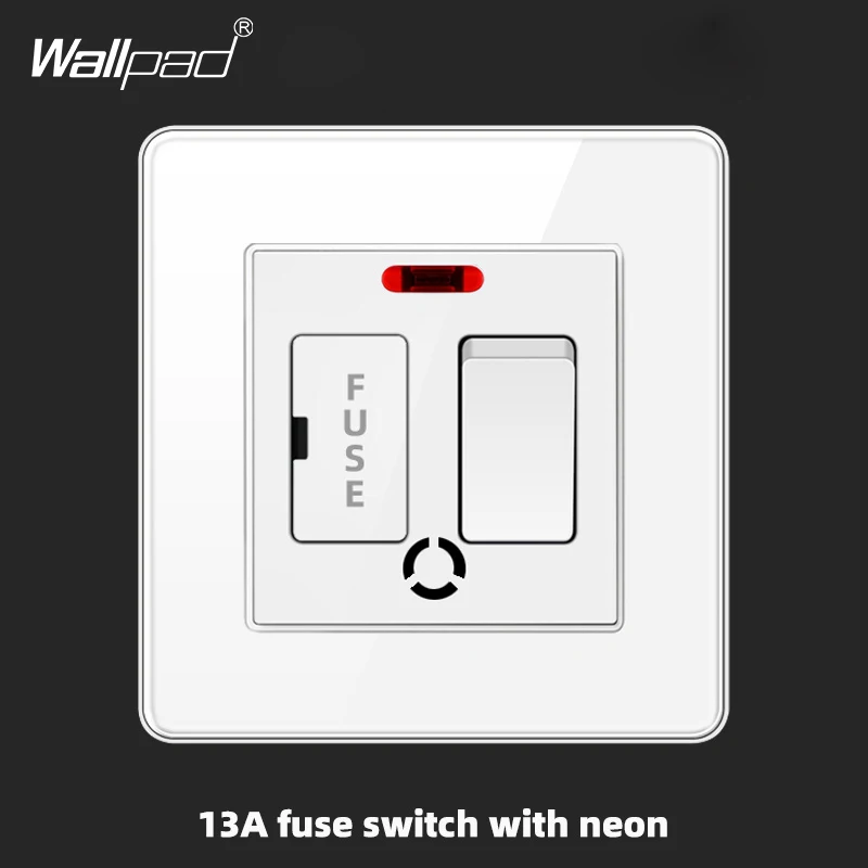 

86 Type 3*3 Wallpad Tempered White Glass Panel 13A UK British Standard Fuse Switch with Neon for Square Box Ce UKCA ROSH Proved