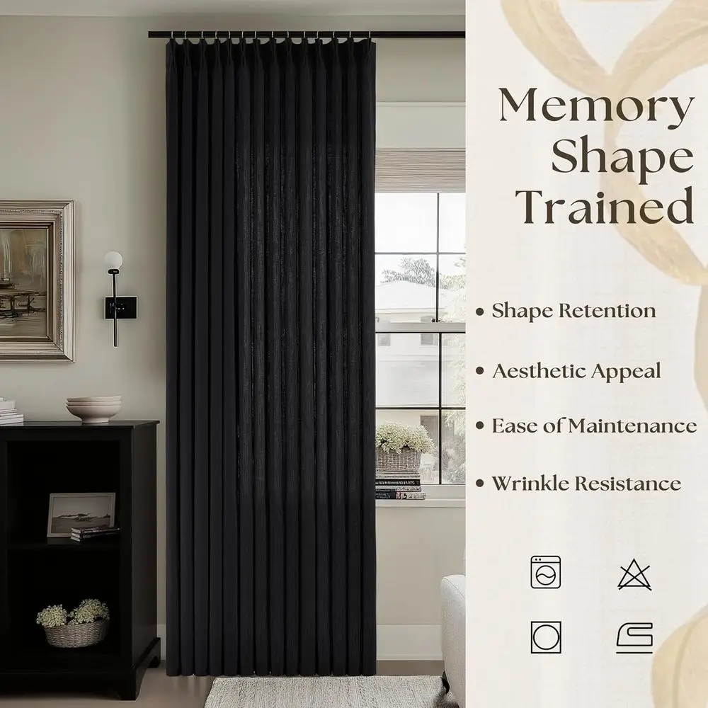 ผ้าม่านลินินจีบยาว 120 นิ้ว พร้อมห่วงจีบแบบ Pinch Pleat สำหรับห้องนั่งเล่นและห้องรับประทานอาหาร ป้องกันแสง ผ้าม่านสไตล์โบโฮแบบยาวพิเศษ