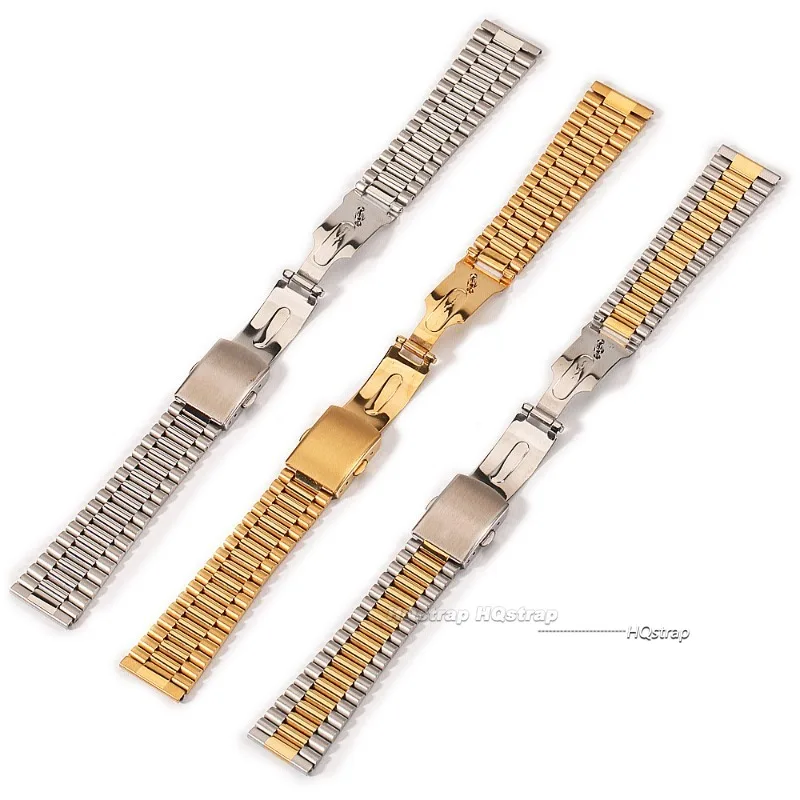 Fine Metal Strap 18mm 20mm Solid Stainless Steel Strap for Men Women Bracelet Three Beads Watchbands Silver Gold Accessories