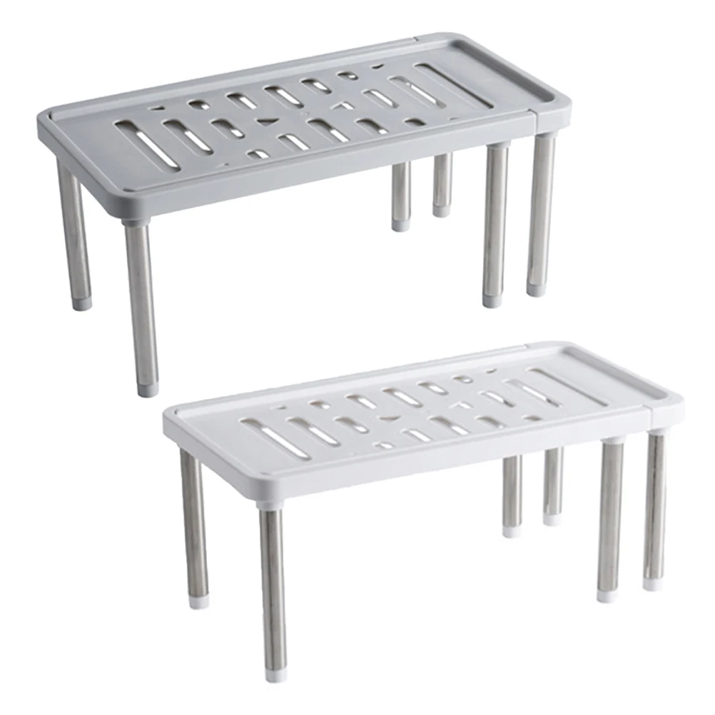 

2Pcs Kitchen Organizer Rack PP Stainless Steel Draining Storage Shelf Retractable for Utensils Seasoning Jars Canned Foods Home