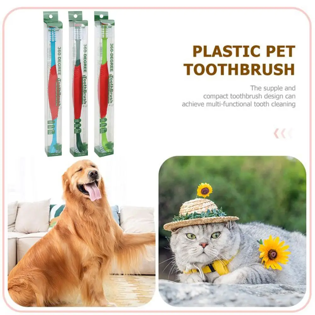 Double Head Pet Toothbrush Cat Dog Pet Cleaning Toothbrush Safe Non-irritating Material Grade Hair Oral Food Soft Pet Maint Q1G3