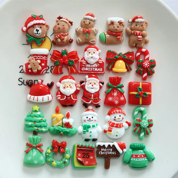 100pcs Wholesale Resin Miniature Christmas Tree Santa Series Flatback DIY for Phone Case Hairpin Keychain Earring Embellishments