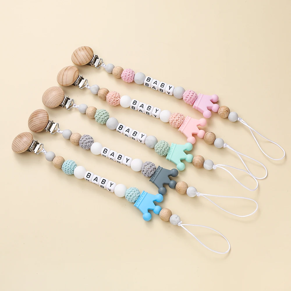 

New Pacifier Chain Silicone Wooden Letter Beads For Making Diy Handmade Baby Nursing Teether Toys Teether Pendant Gift Accessory