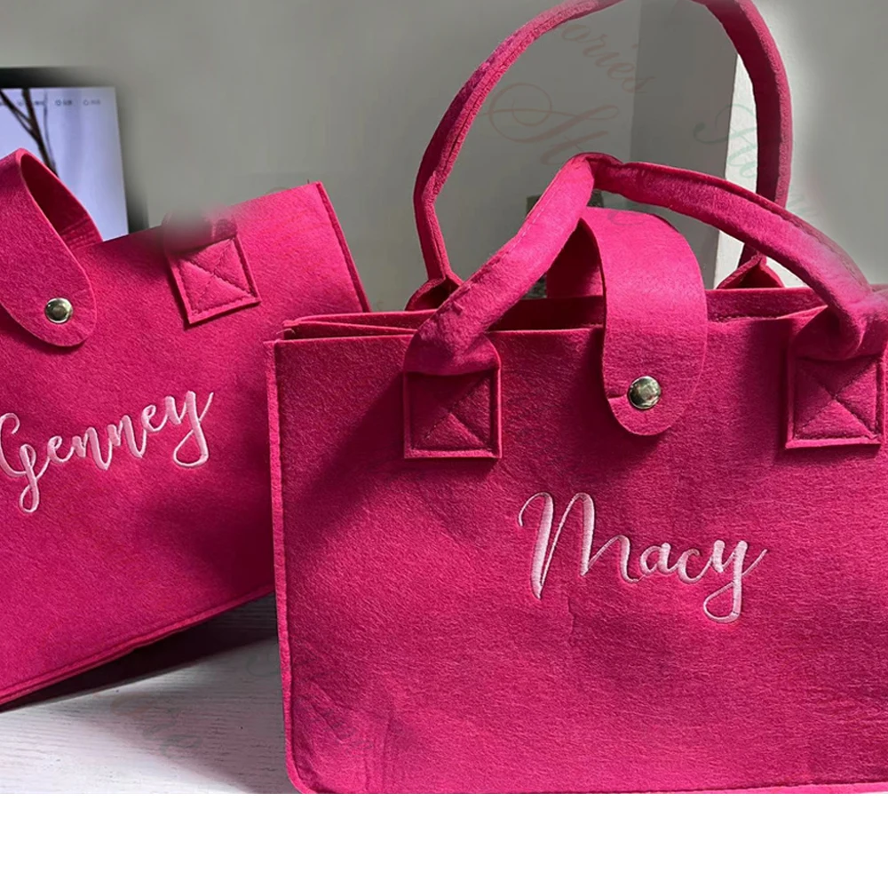 Bolso de mano de fieltro de Colore sólido Simple para mujer, bolso de mano personalizado con nombre, regalo de dama de honor de fiesta de boda, bolsos de compras con texto bordado