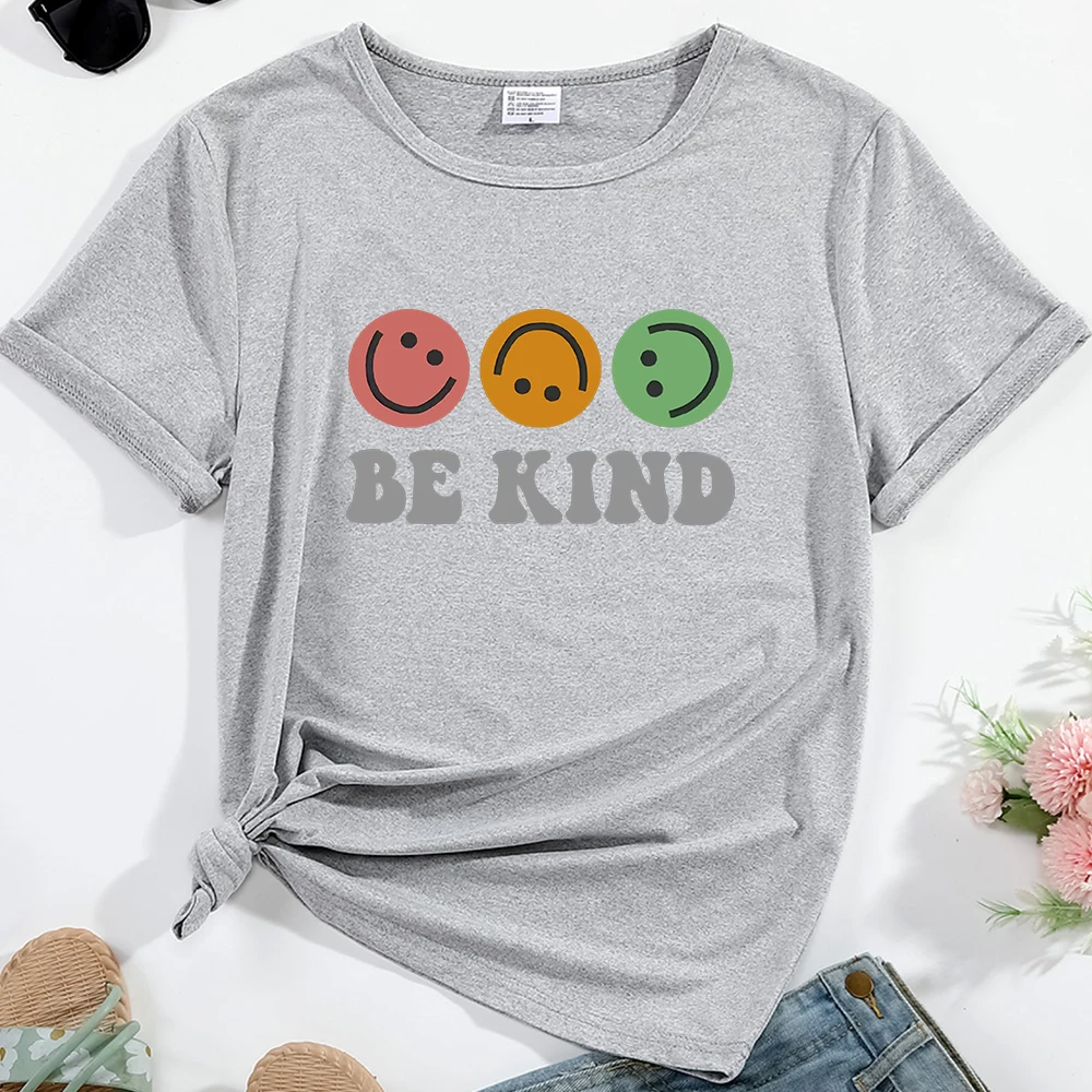 Women's T-shirt Be Kind Pattern Print Round Neck Tshirt Summer Casual Streetwear Female Clothing Top Tees Comfortable Breathable