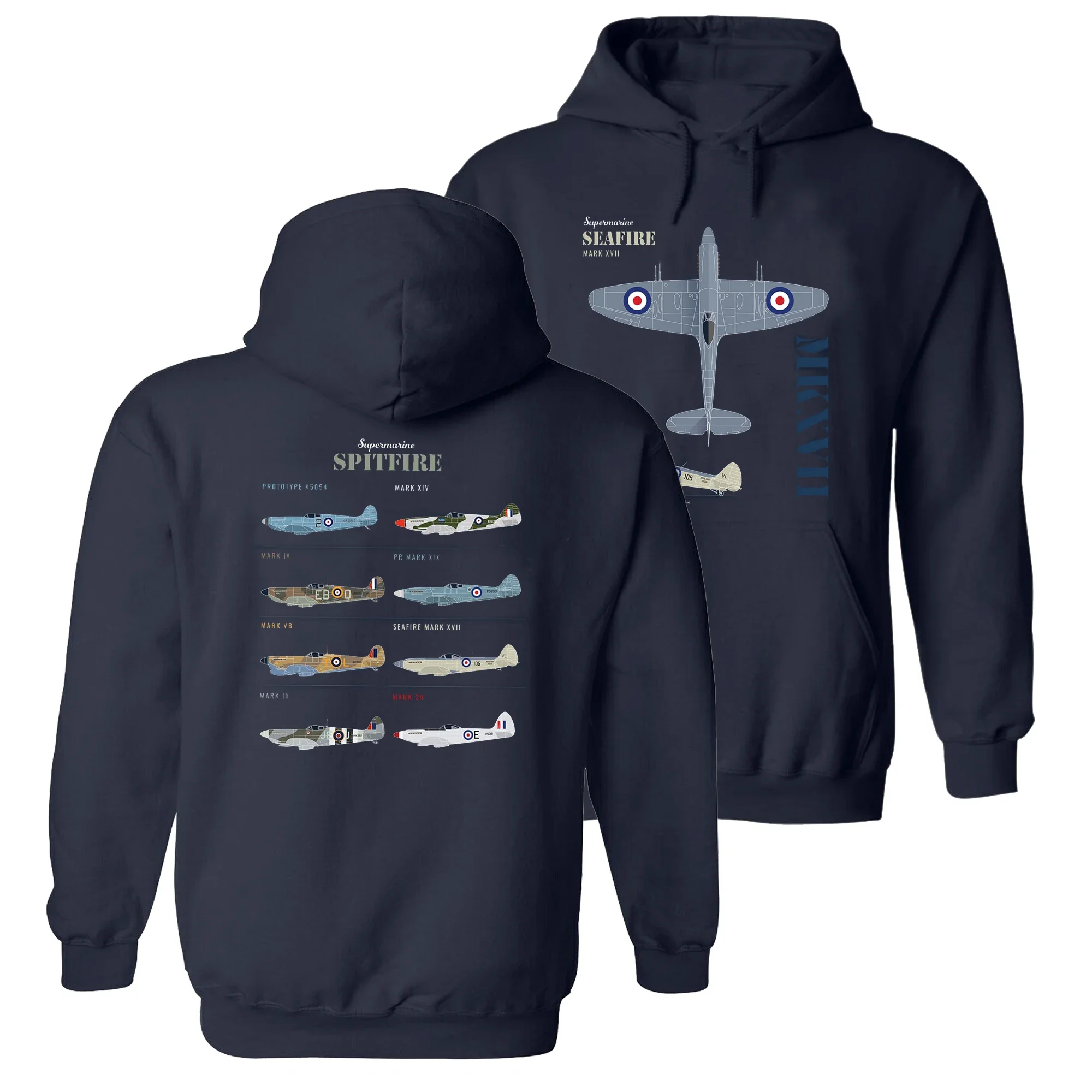 RAF Supermarine Seafire MK XVII Spitfire Fighter Pullover Hoodie New 100% Cotton Casual Mens Sweatshirts Aviation Streetwear