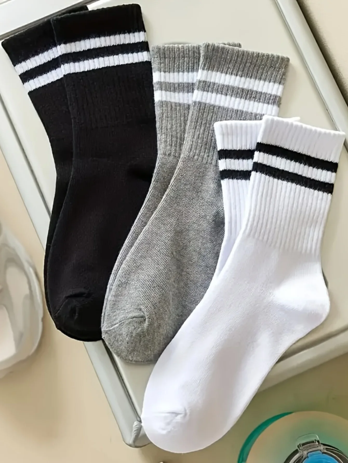 

3-пары полосатых мужских и женских носков до середины икры, белые носки, удобные и дышащие, повседневная, спортивная одежда.