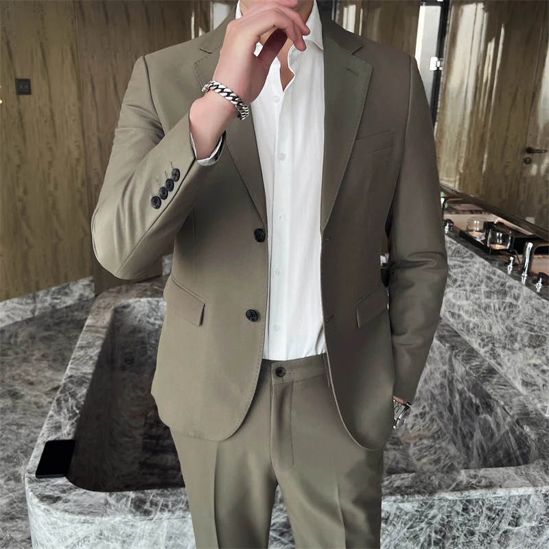 2023 New men's (suit + western pants) Italian style youth fashion trend high-end double-button suit two-piece suit wedding dress