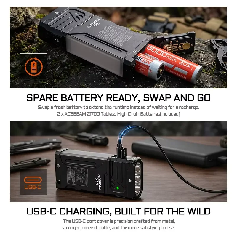 2026 hot sale for ACEBEAM X35 Searching Flashlight USB C Charging Output CREE XHP70.2 LED 20000 Lumen 458 Meters Dual-Source - view 5
