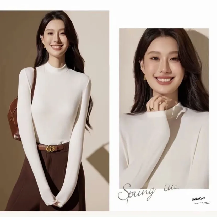 Thiened Fce Caldo Dimagrante Colletto alla coreana apewear Strato Base Cura della pelle Autunno Inverno Lungo Sve T-shirt Faion da donna