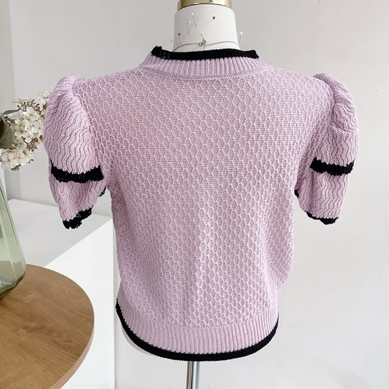 Casual Knitted T Shirt For Women Summer Tops Mujer Short Sleeve T Shirts Korean Style Slim Tee Shirt Femme Short Womens Clothing