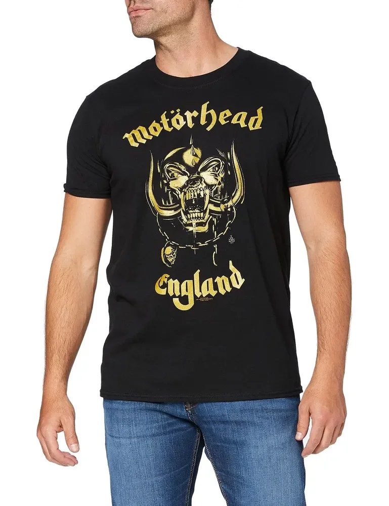 Camiseta clásica dorada de Inglaterra para hombre de Motorhead, color negro, talla pequeña, negro