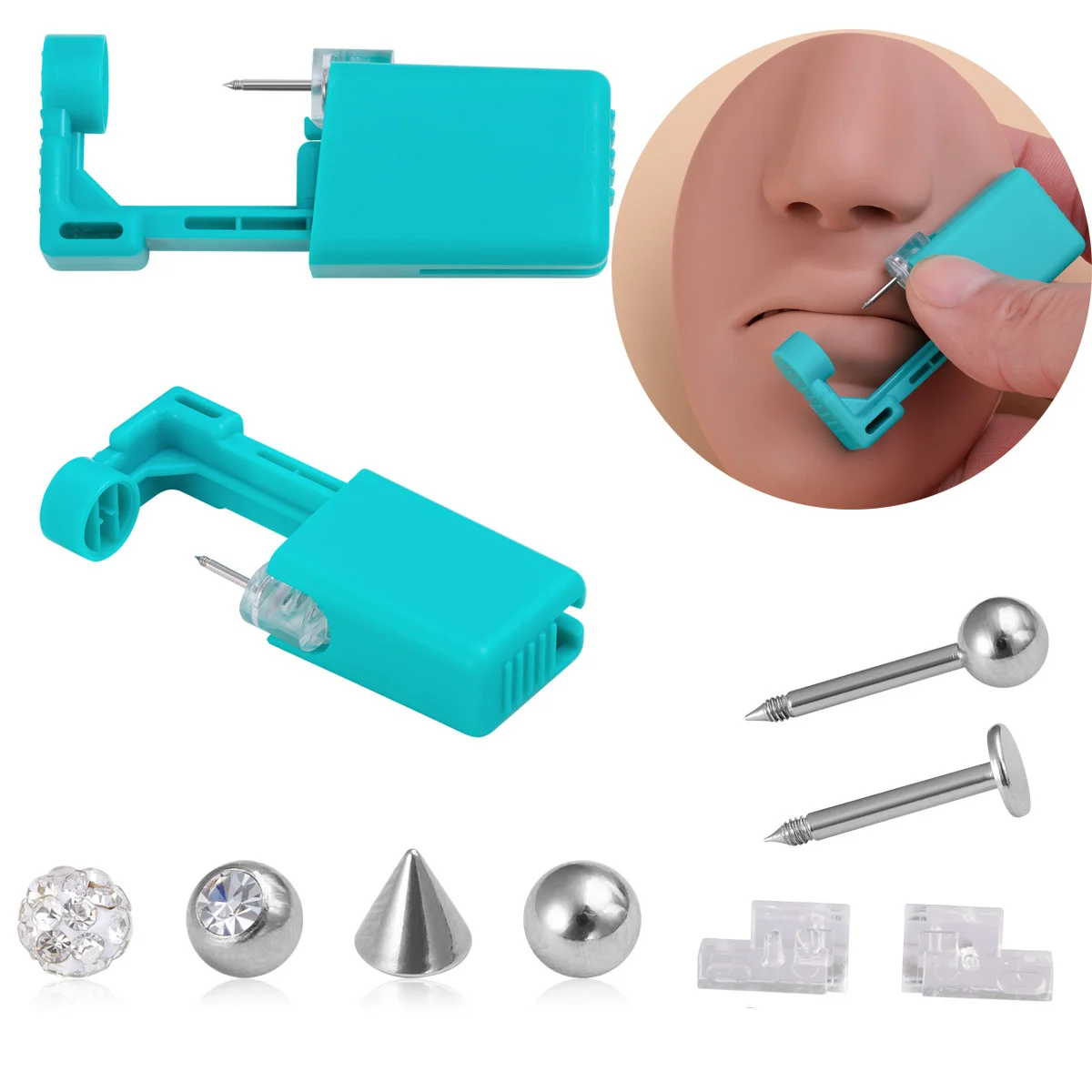1set Disposable Sterile Lip Ear Piercing Unit Cartilage Tragus Helix Piercing Gun No Pain Piercer Tool Machine Kit Stud Jewelry
