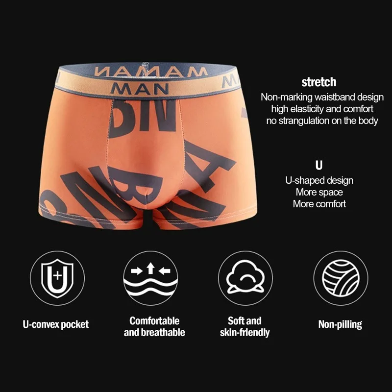 5Pcs Men's Boxer Briefs Allover MAN Letter Print Soft Stretch Elastic Waistband Breathable Comfortable Everyday Underwear 3
