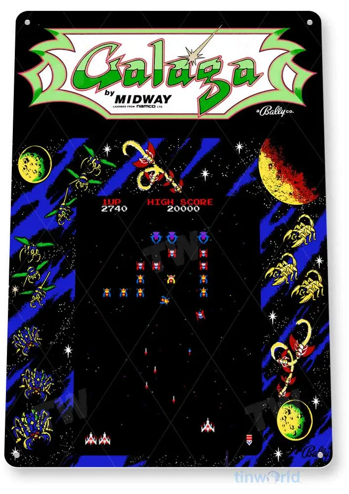 Wenyisign Galaga Arcade Shop Game Room Marquee Wall Decor - 8 inches X12 inches Tin Metal Sign, 8 x 12 Inch